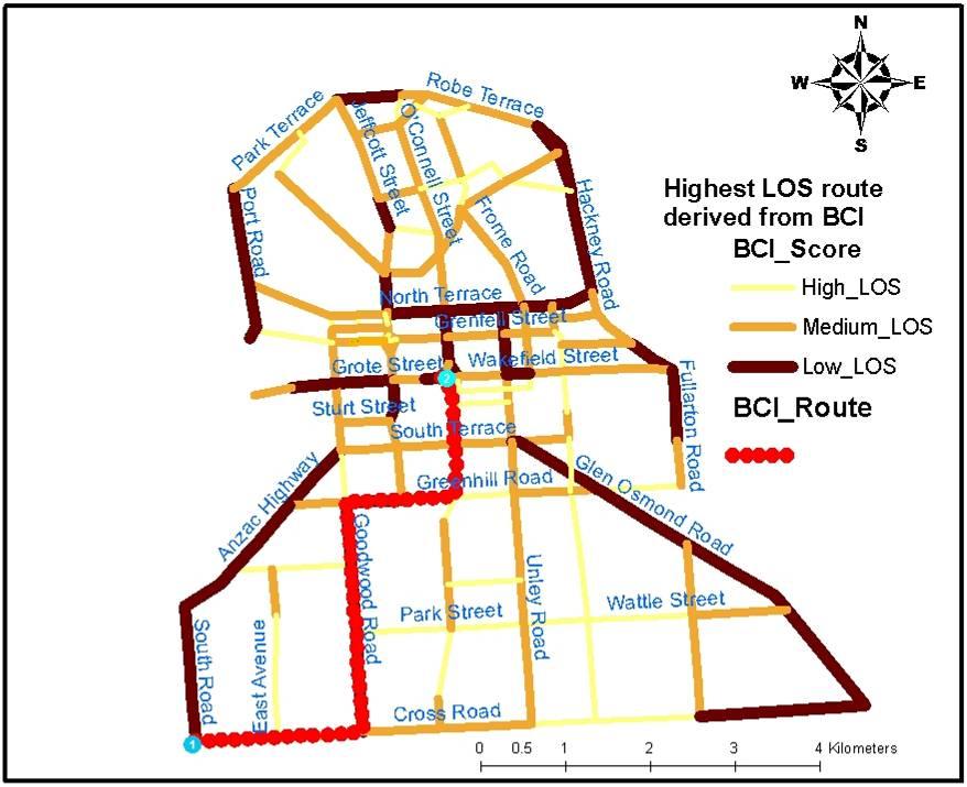 Figure 5 The bicycle route that has the highest LOS derived from BCI Figure 6 The bicycle route