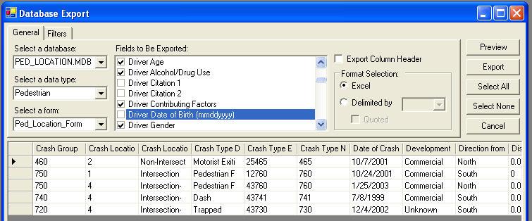 Database Export selection features Utilizing the database export feature (also customizable), the user can export those