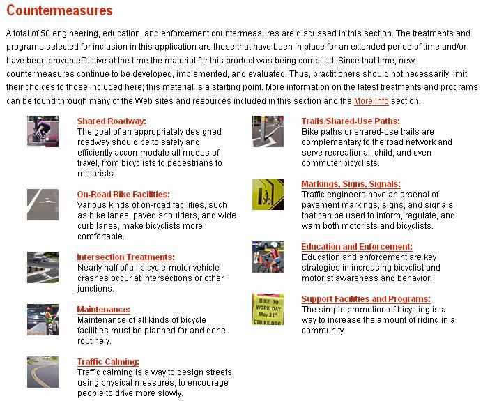 BikeSafe includes descriptions of 50 countermeasures organized into 9 categories.