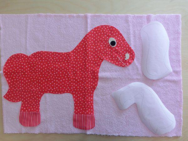 5 6 Place the pony on the terry cloth fatquarter to see which areas you can use