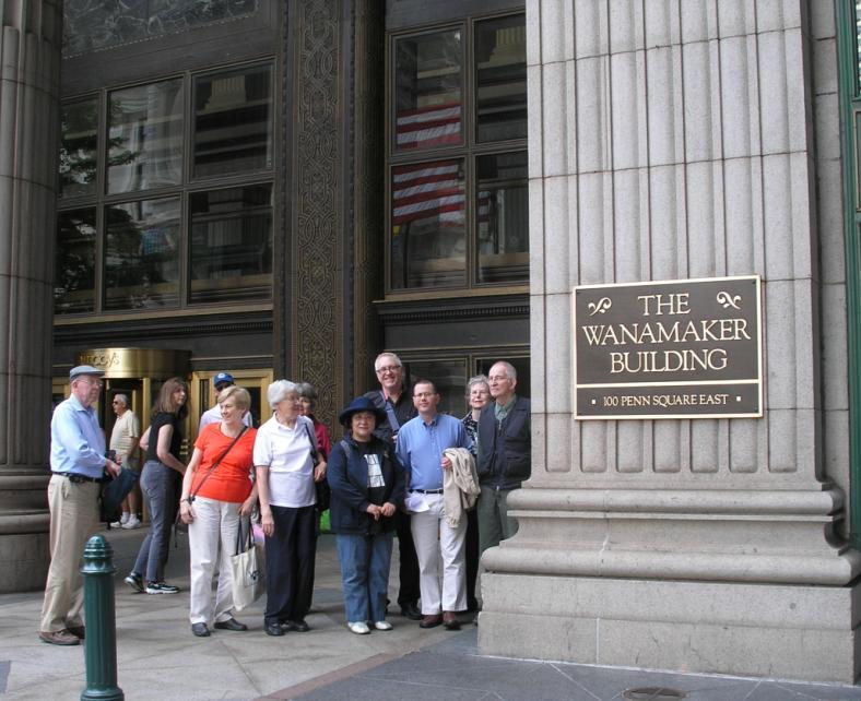 We took photos of the entire group outside Macy s and by the Wanamaker plaque on the building.
