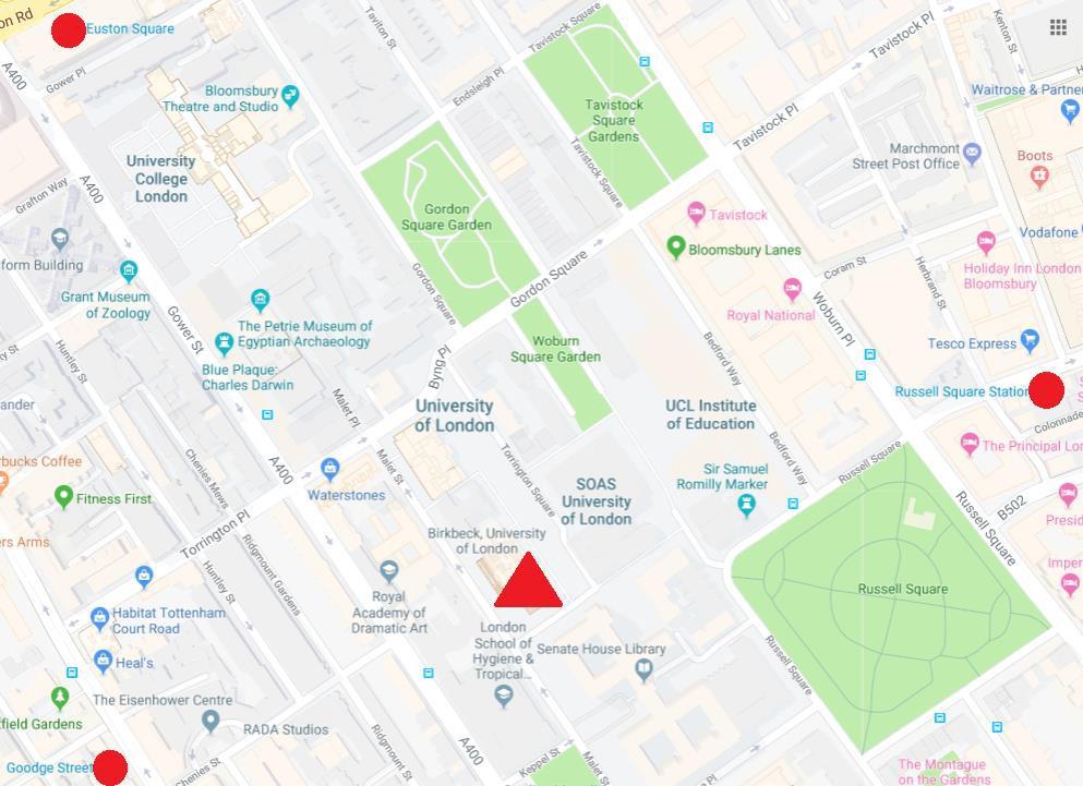 Sunday 16 th September Bloomsbury RACE LOCATION AND ACCESS OVERVIEW LOCATION Birkbeck College, Torrington Square, WC1E 7HX The entrance will be signed from Torrington Square, just to east of Mallet