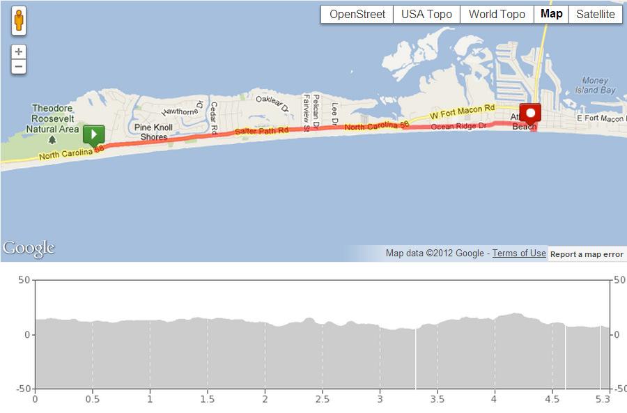 Tuna Run 200 Relay - Leg #36 Distance: 5.30 Miles Start: Iron Steamer Beach Access Rating: Medium The Circle, Atlantic Beach GPS Coordinates for Lat: 34.698 Lon: -76.
