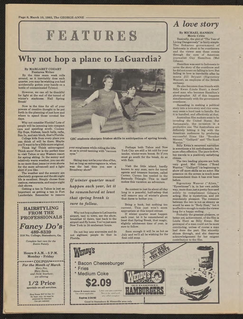Page 8, March 10, 1983, The GEORGE-ANNE Why not hop a plane to LaGuarda?
