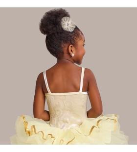 trimmed tricot layered tutu. Includes tricot and faceted stone hair clip.