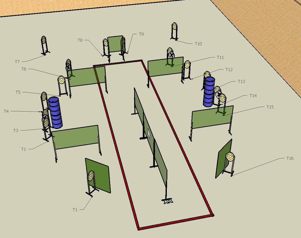 STAGE PROCEDURE Upon start signal, engage targets from within the shooting area. All walls and barrels are considered hard cover.