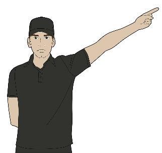 Other arm showing offence signal (1, 5, 6, 11 or 13). 15. FREE SHOT Arm extended, index finger pointing at goal in direction of attack.