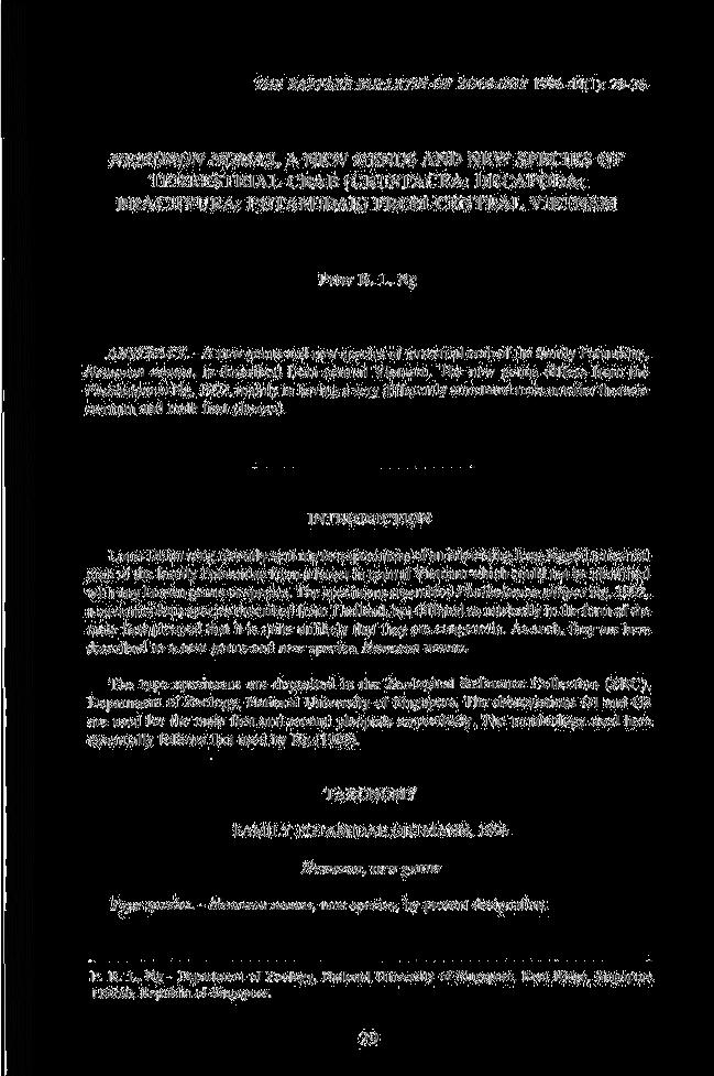THE RAFFLES BULLETIN OF /.OOLOGY 1996 44( I J: 29-36 NEMORON NOMAS, A NEW GENUS AND NEW SPECIES OF TERRESTRIAL CRAB (CRUSTACEA: DECAPODA: BRACHYURA: POTAMIDAE) FROM CENTRAL VIETNAM Peter K. L.