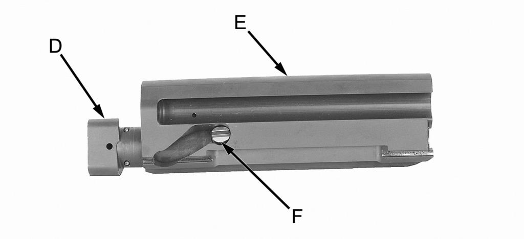 3. DISASSEMBLY Push bolt head (D) into bolt carrier (E) until cam pin (F) lines up with round