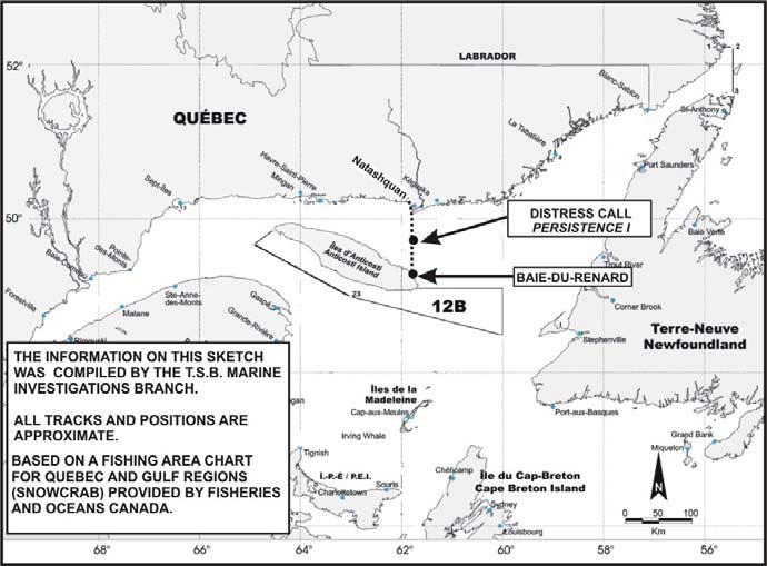 - 3 - History of the Voyage On 15 June 2004, the fishing vessel Persistence I sailed from the wharf at Natashquan, Quebec, for fishing area 12B with six crew members including the operator (see