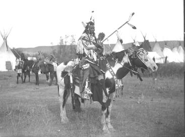 Miller/N13766 The image of Spotted Rabbit (Absaroke [Crow]), taken around 1905, shows the complexity of Native horse accoutrements.