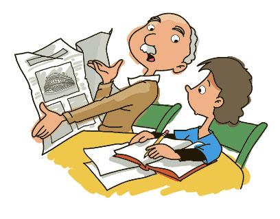 One Sunday, Evan sat at the table doing his homework. Grandpa sat next to him with the newspaper. He looked upset. Is something wrong? asked Evan.