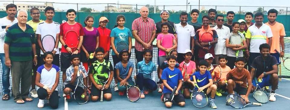 tennis clinic for benefit of students at the Mslta Center at Solapur in association with Solapur District Lawn tennis association and Rajeev