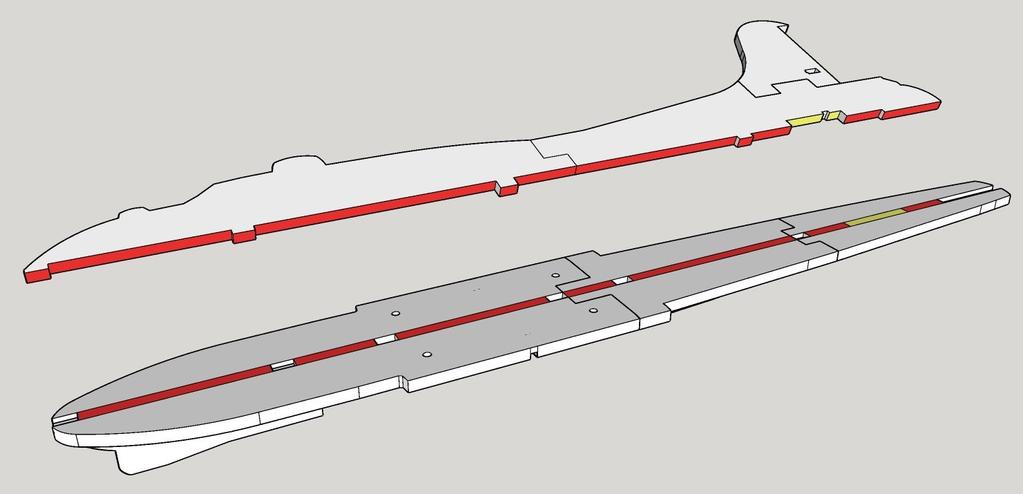 Apply hot glue to the areas indicated in red below, to the Bottom Vertical Fuselage-Back(10).  10 Spar Slot Facing DOWN 8 1. Time to join the fuselage!