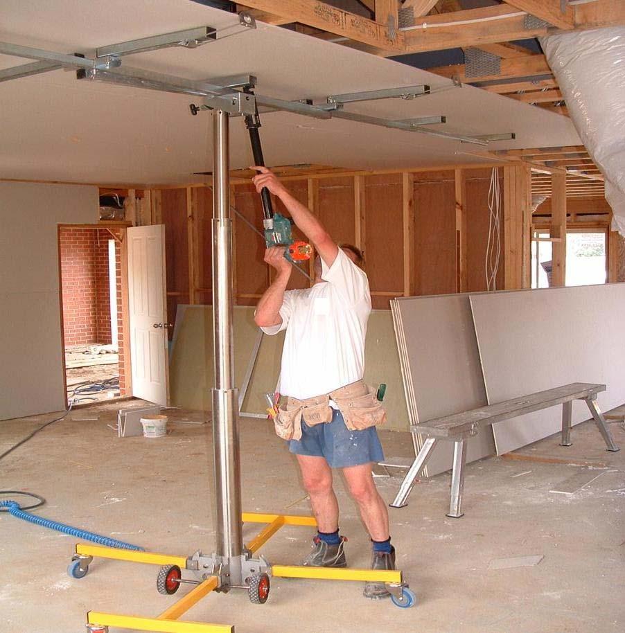 Pictured: a pneumatically-powered plaster sheet lifter with large extension screw gun Further WorkSafe information Suitability of Worksite for Stilt Use - Supervisor checklist Codes of Practice and