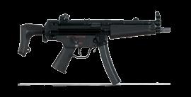 MP5 Navy model has national stock number (NSN: 1005-01-360-7146) Ambidextrous safety/selector lever on Navy trigger group with pictographic markings & Koch technological invocation and superior