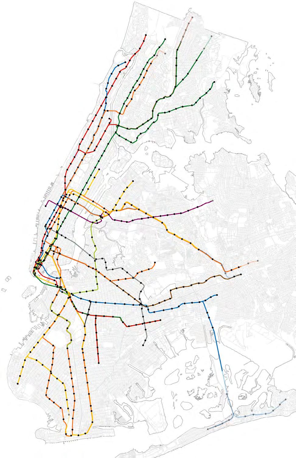 SUBWAY LINES AND STATIONS This shows New York City s subway