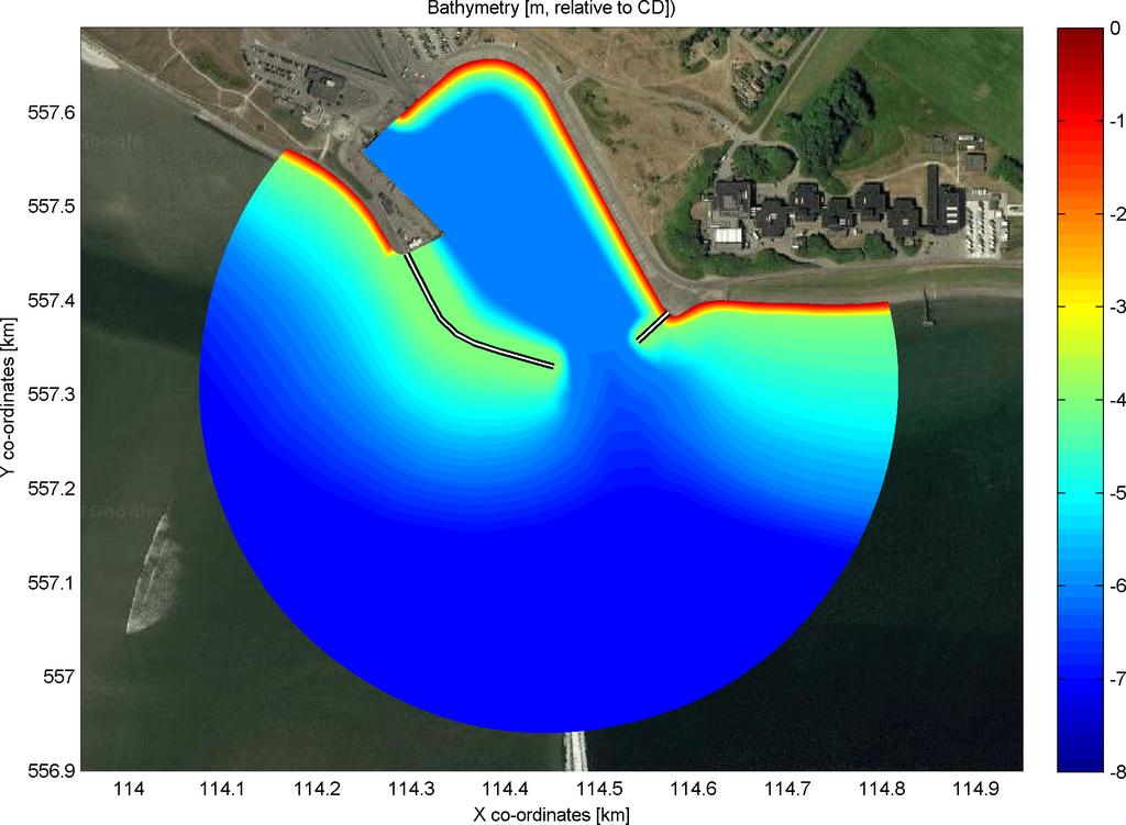 4. EXAMPLE: WAVE TRANSMISSION ALONG BREAKWATERS The latest improvements of the HARES numerical wave model include the addition of a consistent and accurate spectral treatment of bottom friction and