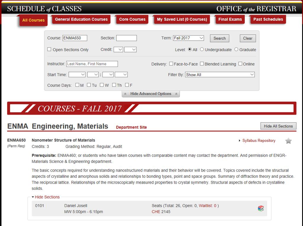 Class and Exam Schedules Click Schedule of Classes or Final Exams buttons at top of page Search for class you need