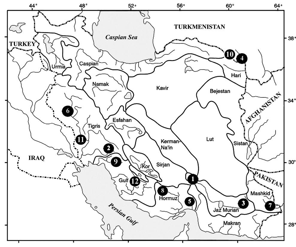 Mousavi-Sabet, H. & Eagderi, S.: Paraschistura delvarii spec. nov. a new species of stone loach from the Persian Gulf basin Fig. 1. Records of Paraschistura species in Iran; 1: P. abdolii, 2: P.
