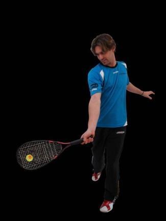 Hitting / Contact phase The racket face points toward the direction you want to hit the speeder Body weight shifts to the left foot