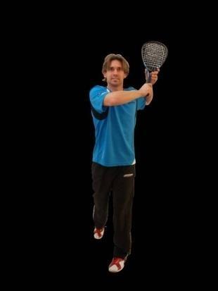 End phase Racket swings out toward the left shoulder
