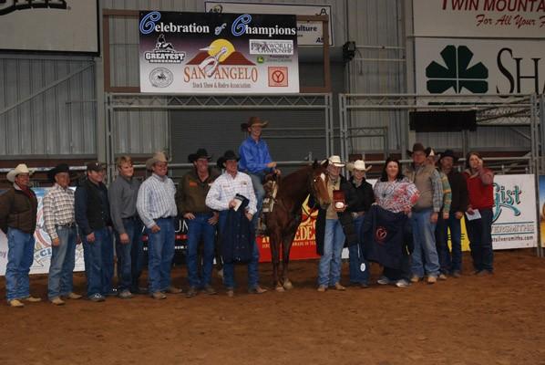 mare won a Gist Silversmiths buckle, a monogrammed jacket from Circle Y Ranch, and $1,962.