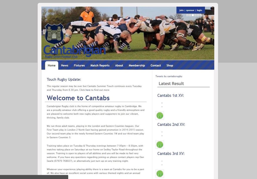 Digital Advertising Cantabs Rugby Club has an active website which is designed to keep