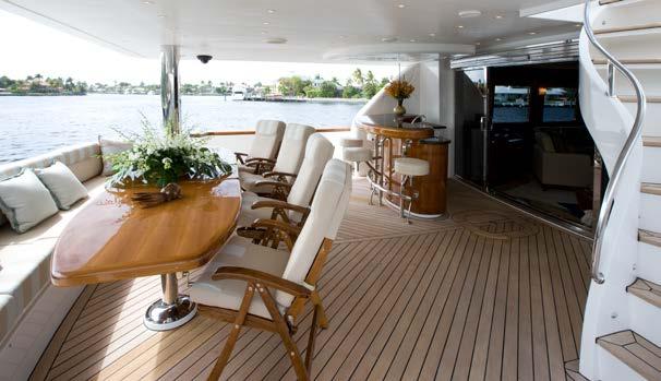 Below deck are four or five sumptuous staterooms including a full-beam master stateroom furnished in lush fabrics.