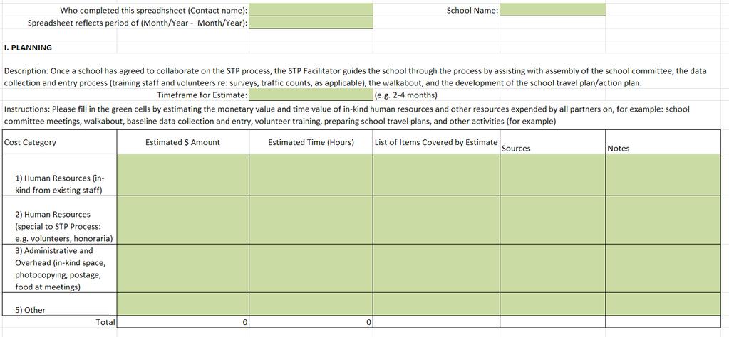 APPENDIX 3A: STP PROJECT COST TEMPLATE SCHOOL LEVEL The forms below display the templates used to collect the estimated planning, implementation, monitoring and maintenance costs
