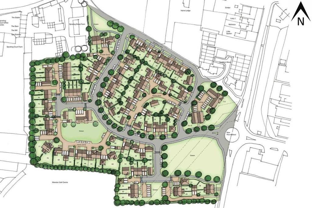 1.3 Proposed Site Use This report accompanies a hybrid planning application for the detailed approval of five dwellings, and the outline approval of 95 residential dwellings, Figure 4.