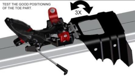 Manually enter the crampon in the opposite hook, positioning it at 90 on the ski, as shown at PICTURE V. Once correctly inserted, release the crampon, to obtain the position shown at PICTURE Z.