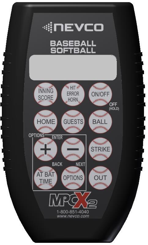 HIT / ERROR / HORN LCD Display (16 characters x 2 lines) INNING / SCORE (also functions as Escape) Selects HOME or GUESTS (for scoring and hit & error) Add to or Subtract from the