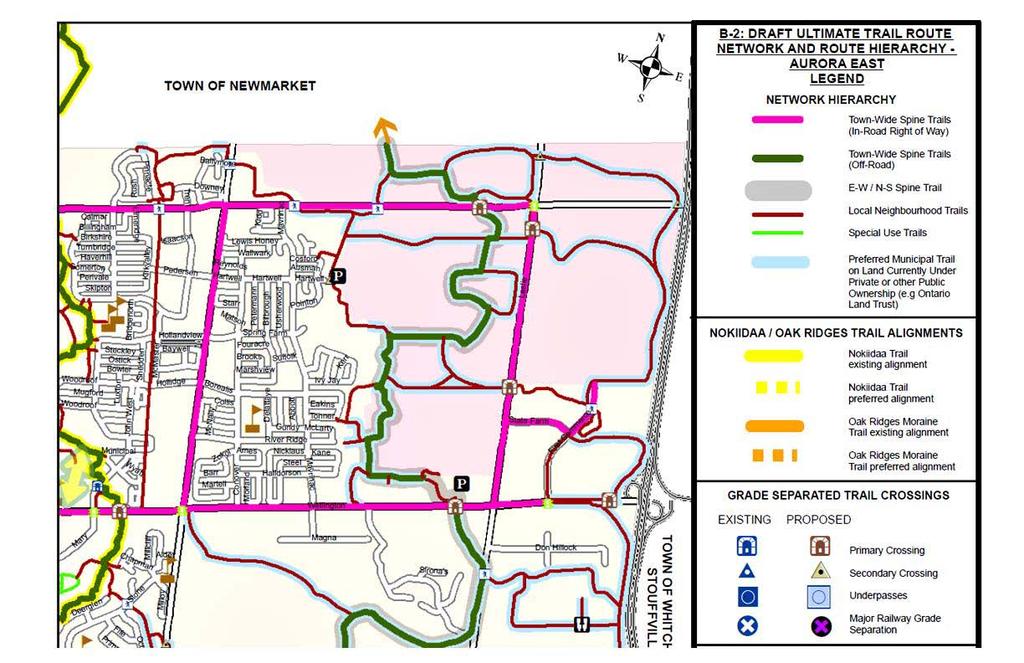 TOWN OF NEWMARKET B-2: CRAFT ULTIMATE TRAIL ROUTE NETWORK ANO ROUTE HIERARCHY AURORA EAST LEGEND NETWORK HIERARCHY Town-Wlae Splne TrailS (In-Road Right or way) Town-Wlae Spine TrailS (Off-Road) E-W