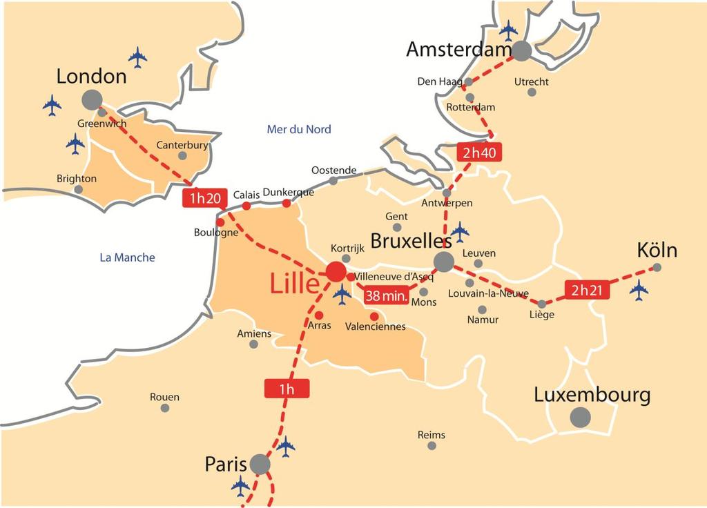 3.4 Details of access to location : Lille Airport : 5 mn Hotel shuttle ( Mercure ) Bruxelles Airport : 1h20 : http://www.comparabus.