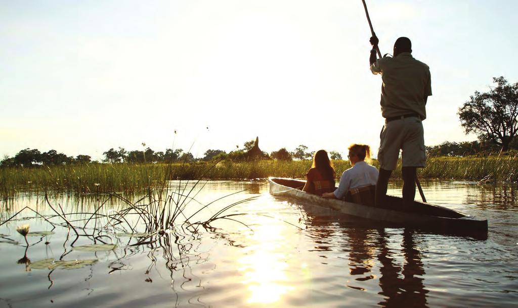 DAY 6 NXABEGA OKAVANGO TENTED CAMP OKAVANGO DELTA One of the best ways to see the wildlife in this area of the Okavango is down at water level in a mokoro.
