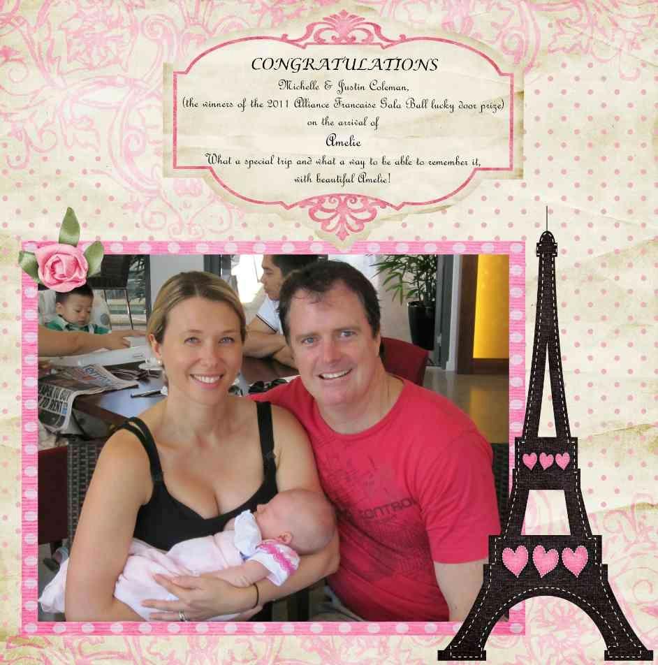 CONGRATULATIONS TO THE LUCKY DOOR PRIZE WINNERS FOR TRIP TO PARIS AFD BALL 2011 WITH THE ARRIVAL OF BABY GIRL AMELIE! Michelle and Justin Coleman were lucky to win the trip to Paris last year.