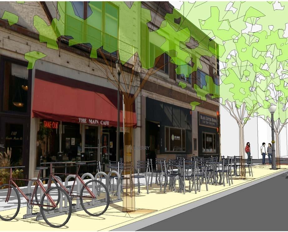 This allows a section of Chestnut Street to be closed to vehicular traffic and become a central civic gathering place for daily use and special events, and a hub for pedestrian and bicycle activity.