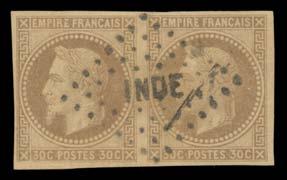 Prestige Philately - General Public Auction No 139 Page: 2 FRENCH COMMUNITY (continued) 683 S A A1+ Lot 683 INDIA: Superb strike of 'INDE'-in-Dots cancel of