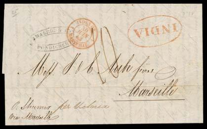 (4) 500 685 C A- Lot 685 INDIA: 1843 entire to France "P Steamer" with double-oval 'AMALRIC & CIE/PONDICHERY' merchant's h/s, sent under cover to Bombay