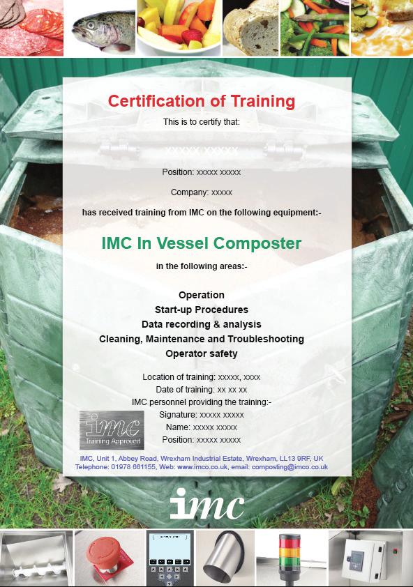 operating effectively. Any subsequent training requested by the customer or identified by IMC as essential for the correct operation of the equipment will be charged at IMC s published rate.