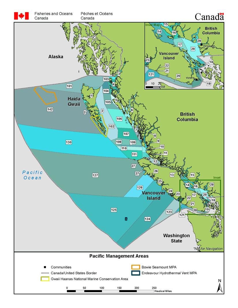 Figure 1. Map of DFO Pacific Management Areas.