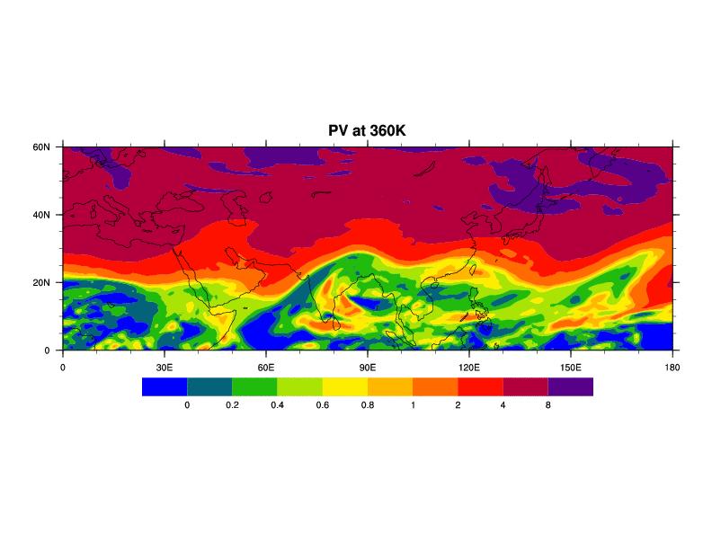 PV in monsoon region at 360 K May 1 September 30, 2006 animation of daily PV