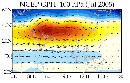 Anticyclonic circulation extends into lower stratosphere