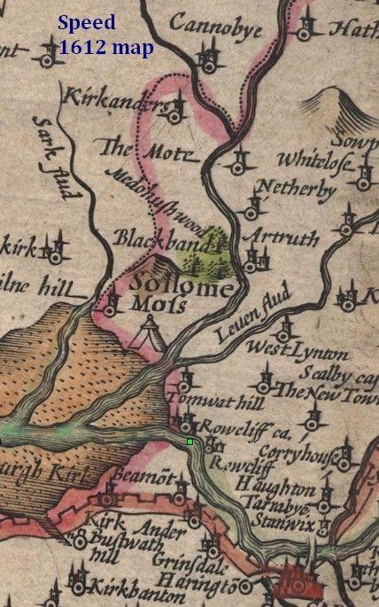 On the above map one can see Mote of Liddel (Liddel Strength castle of Nicholas Stuteville),