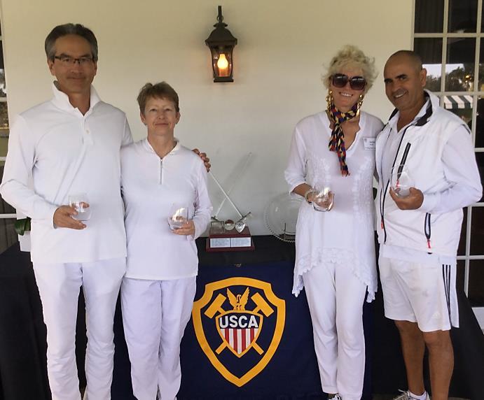 Above left: Championship Doubles Finalists Jeff and Eileen Soo with 2019 Champions Sandy Knuth and Sherif Abdelwahab. Above right: First Flight Doubles Champions Jim Teel and Pat Colt.