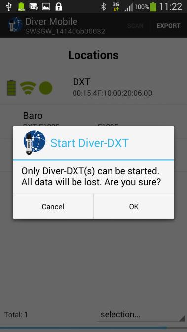 By clicking the Start button, the selected Diver-DXT baro loggers will be started.