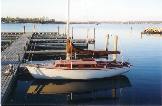 Her home port for the last 20 years has been Niantic Bay YC in Niantic, Connecticut. Here she is, posing, early Spring, first in her slip.
