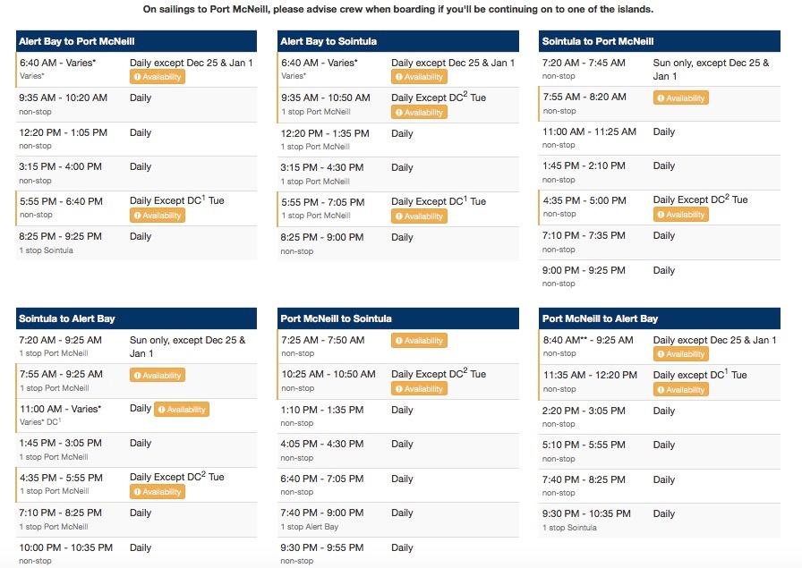 Port McNeill/Sointula/Alert Bay Ferry Schedule For a full schedule