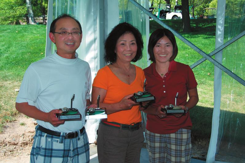 2012 Memorial Invitation Federation Team Match winners, San Francisco - Dan Lo (picking up trophies for Leo Lee and Francis Wong, not in picture), Terri Huang, Sandra Lo.